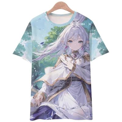 Camisetas de anime sousou no frieren, camiseta com estampa 3d, moda urbana masculina e feminina, manga curta de grandes dimensões, camisetas para meninas, roupas