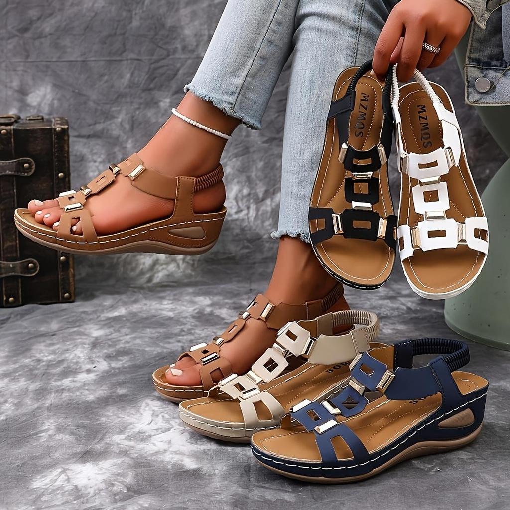 Fashionable Women'S Thick-Soled Open-Toe Sandals | Breathable Platform Heel with Ankle Straps, Slip-on Design, Elegant and Comfortable,for Casual Wear