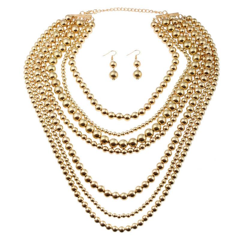 Beaded Exaggerated Gold Necklace With Multilayers For Women Fashion Accessory