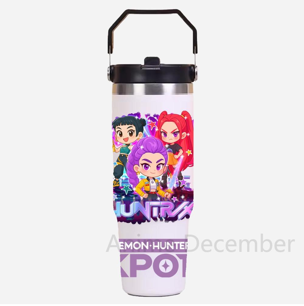 30oz Anime Kpop Car Stainless Steel Water Cup K-Pop Demon Hunters Toy Girl Group Rumi Zoey Mira Figures Cartoon-Printed Gift