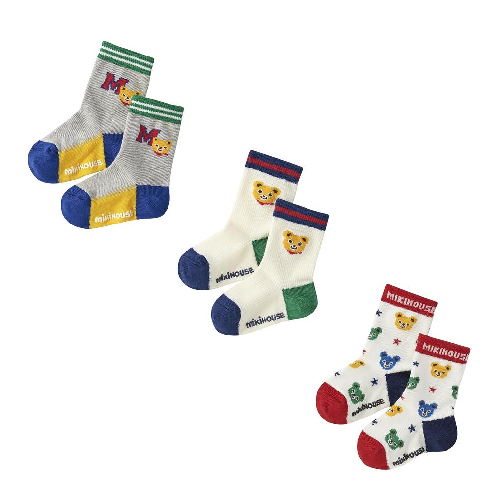 MIKI HOUSE Sock Crew Length Socks for Boys and Sizes Product Number Pack, 3-Pair Girls, Baby, Kids, School, 15-17cm, Blue, 14-9656-490