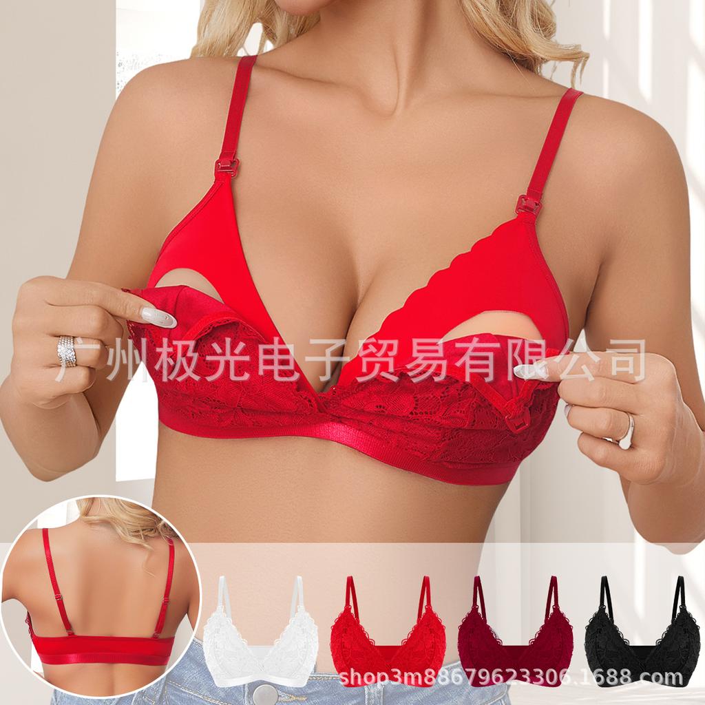 Women Red Lace Wireless Maternity Nursing Bra