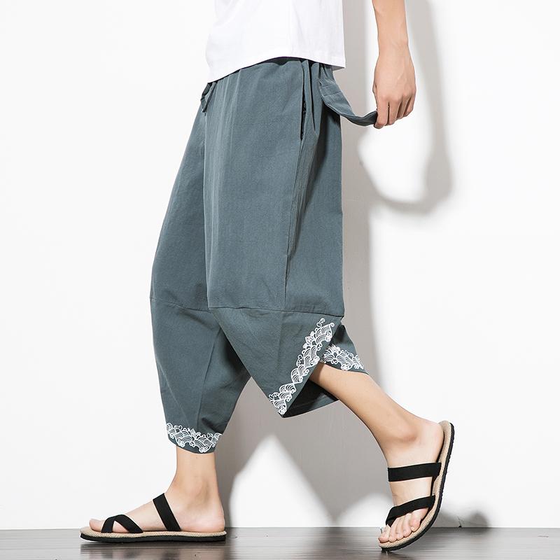 

Мужские уличные винтажные шаровары, мужские брюки длиной до икр с принтом, мужские повседневные летние брюки, мужские модные брюки в стиле Харадзюку 3XL серый