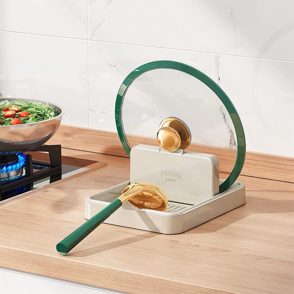 Pot Lid Holder Foldable Kitchen Spoon Rest Plastic Countertop Lid Stand Multi Function Organizer Pots and Pans Organizer