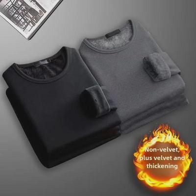 Men's Autumn/Winter Plus Velvet Thick Warm Long-Sleeve Round Neck T-Shirt