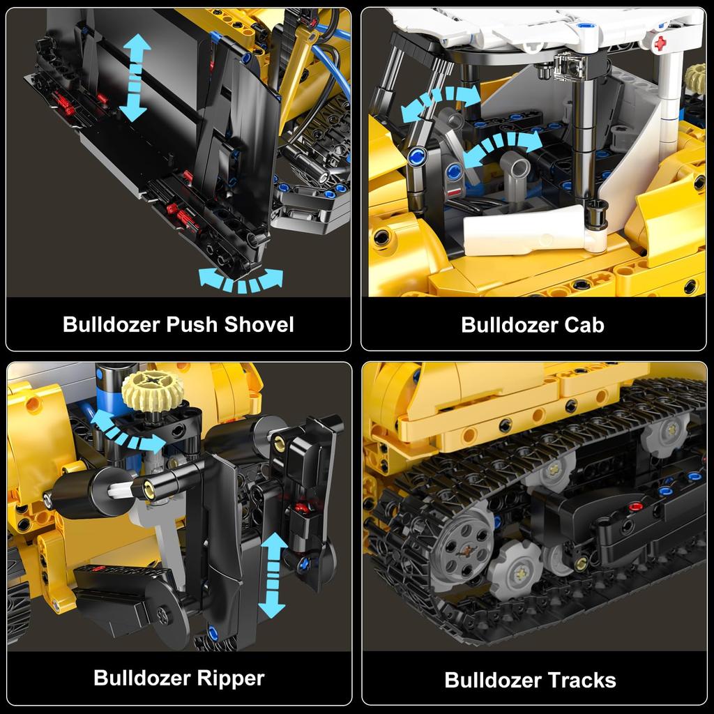 Mould King 19019 Engineering Bulldozer Building Block Kit, Static Crawler Bulldozer Machine Model with Clamping Blocks, Construction Toy for Adults