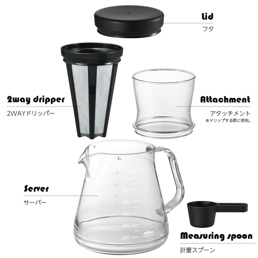 Akebono Sangyo Coffee Server Strong 750 2WAY Dripper Set for Black Drip Brew Coffee Coffee/Cold TW-3760