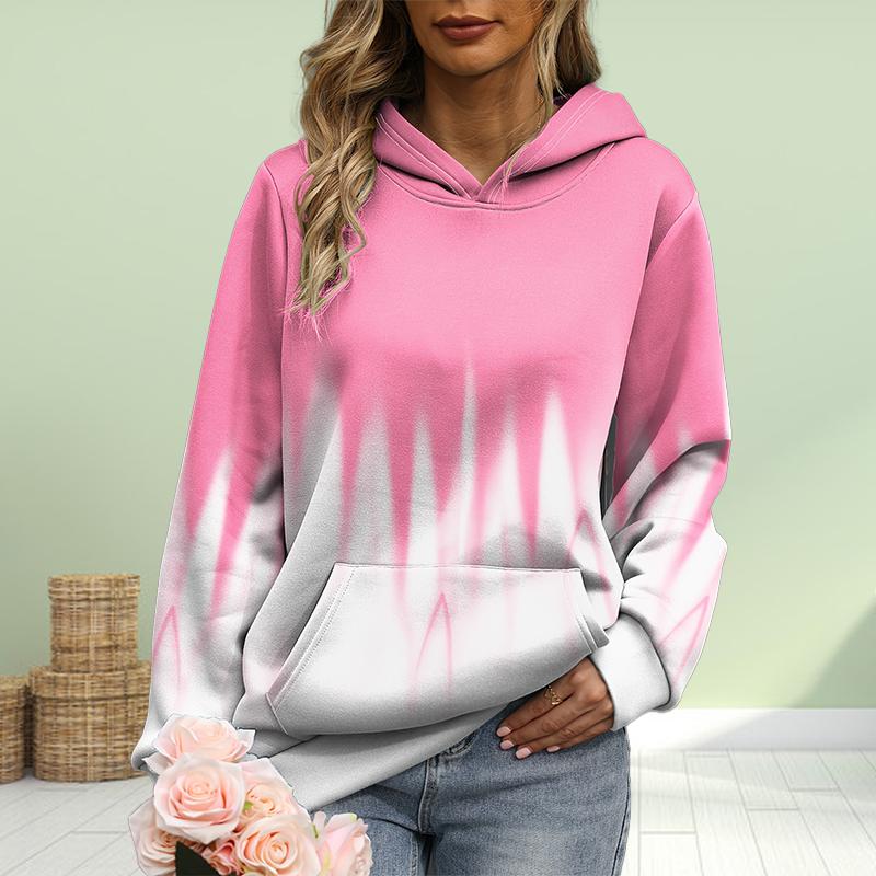 Womens Fashion Gradient Blue Print Loose Hoodie Tops Blouse Sweatshirt Casual Long Sleeve Pullover Tops