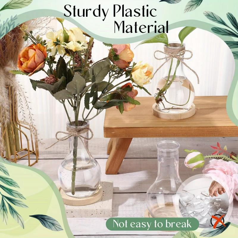 12pcs Clear Plastic Vases | 4.7-inch Mini Light Bulb Style, Round, Durable for Table Center Decoration, Weddings, and Home Decor