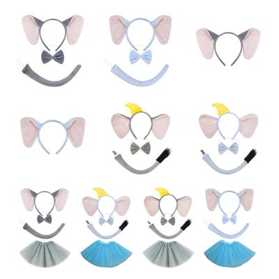 1/3/4Pieces Elephant Costume Set Elephant Ears Headband Tail Bowtie Tutu for Halloween Dress Up Animals Cosplay Costume