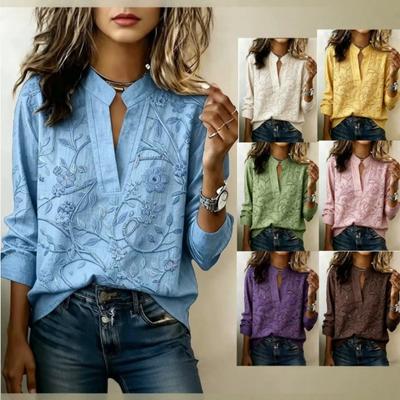 Spring and Autumn New Solid Color V-neck Long-sleeved Temperament Versatile Casual Women's T-shirt Top