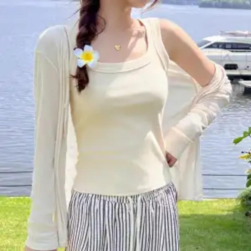 

Pure Cotton Square Neck Small Strap Vest Women s Summer Innerwear Plus Size Thread Anti-Exposure Sleeveless Top XXXL бежевий