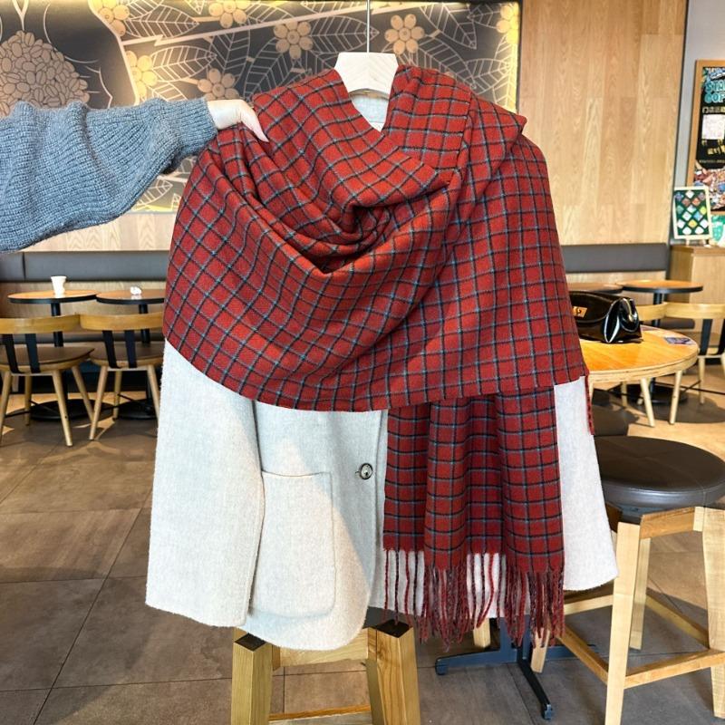 Red plaid scarf autumn and winter thickened warm couple scarf new retro shawl