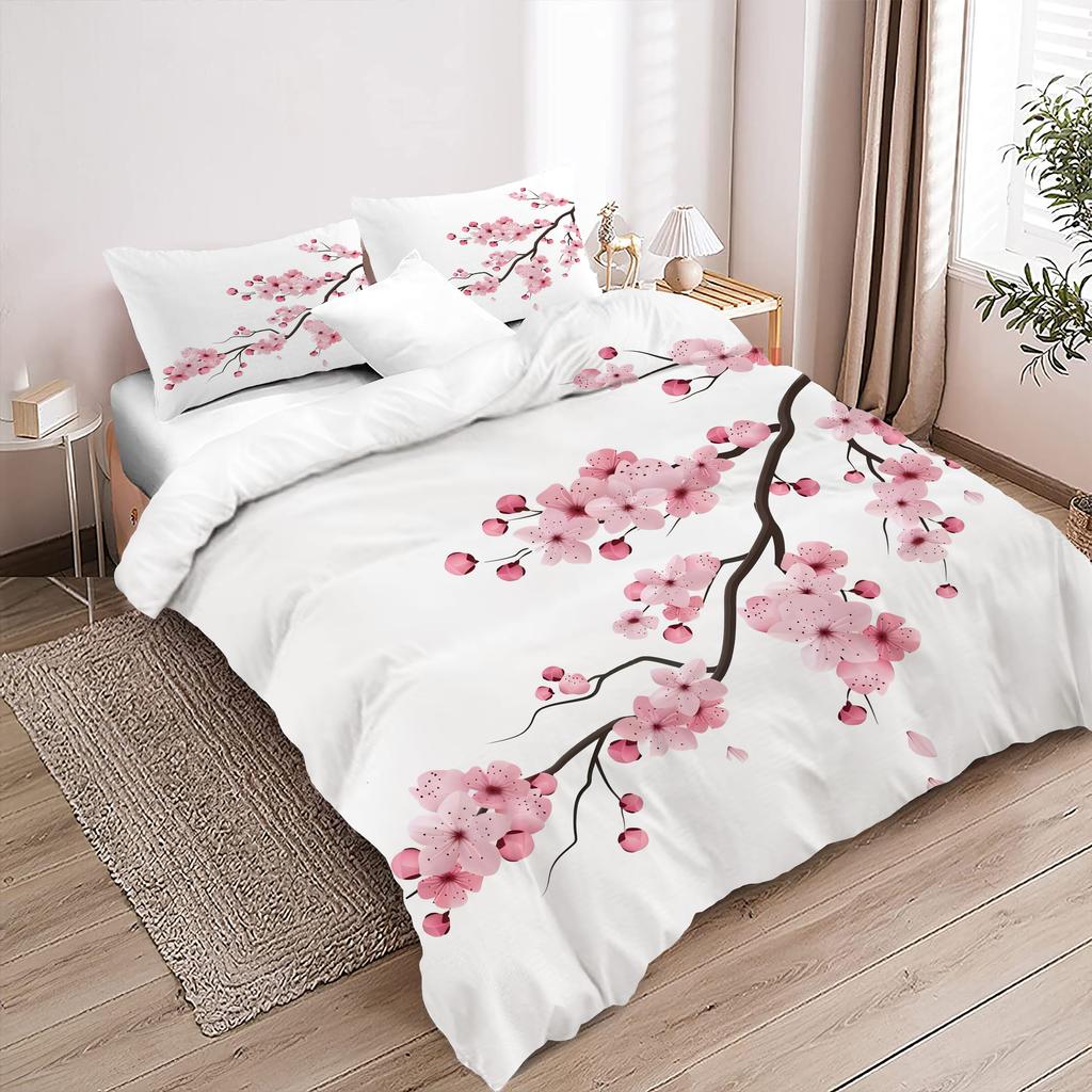 Comforter Japanese Pink Cherry Blossoms 3D Printed Set Fashion Art Exquisite Bedding Set Home Textiles S