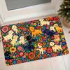 1pc Cartoon Dog with Colorful Floral Pattern Flannel Floor Mat, Entrance Doormat for Bedroom and Bathroom, Non-Slip Absorbent Household Door Mat