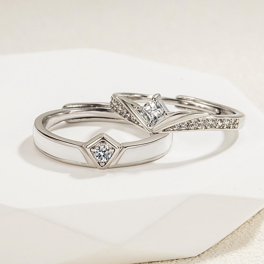 2Pcs 925 Silver Couples Ring Sets Light Polishing Simple Ring for Woman Man Classic Wedding Fine Jewelry Circle