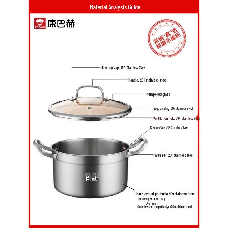 KOBACH 24cm 304 Stainless Steel Stockpot