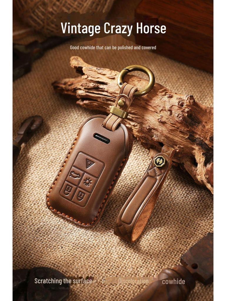 Vintage-Style Genuine Leather Key Cover for Old Volvo
