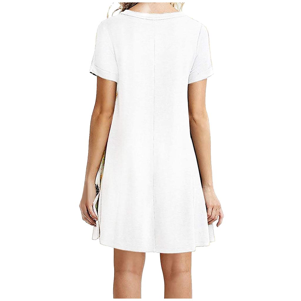 Fashion Women Casual Short Sleeve  Solid Ladies Loose  Dress