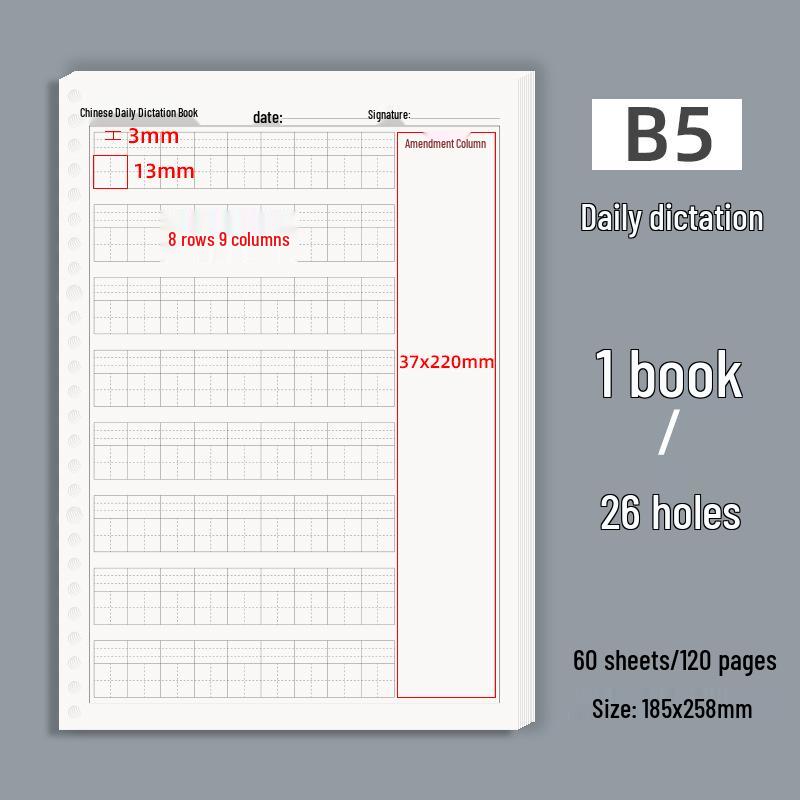 

B5 Detachable Soft Cover Elementary Notebook with Tian Zi Ge & Pinyin, Thickened Error Correction Pages