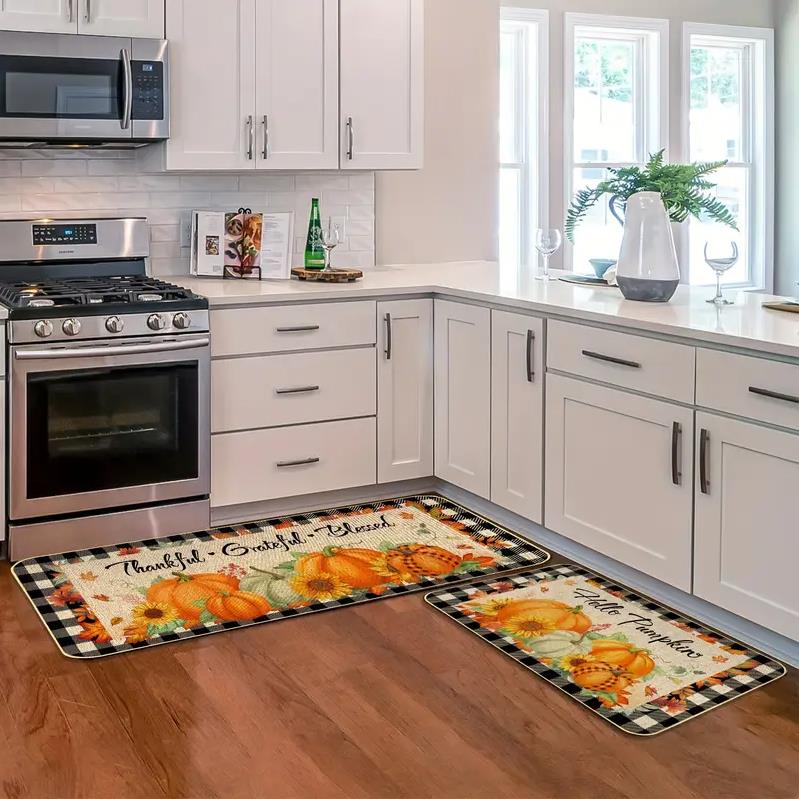 Autumn Pumpkin Maple Leaf Buffalo Plaid Kitchen Mats Decor Anti-slip Corridor Balcony Rugs Bathroon Doormat Thanksgiving Decor