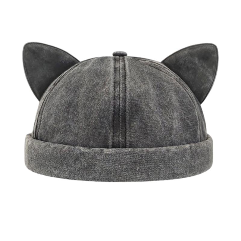 Cat Ear Decor Beanie Hat for Adult Teenagers Portable Beanie Hat Without Brim Spring Summer Anti-UV Hat for Cycling