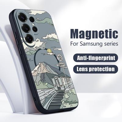Anime Landschaft Zug Muster Hülle Für Samsung Galaxy S26 Ultra S25 Edge S24 Plus S23 FE S22 A54 A55 A56 5G Magnetisch Für Magsafe Mattes Cover