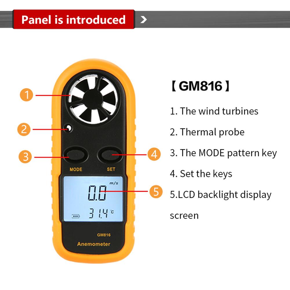 Digital Anemometer 0-30m/s Wind Speed Meter -10 ~ 45C Temperature Tester Anemometro with LCD Backlight Display