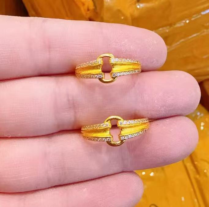 Exquisite Women's Double Ring Gold Bracelet with Diamond Inlay - Luxurious and Unique Goddess Day Gift