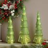 3pcs Green Glass Christmas Tree Figurines, Crystal Finish Tabletop Ornaments for Home Decor