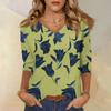 Women's Tops Three-quarter Sleeve Shirt V-neck Loose Casual Shirt Floral Print T-shirt