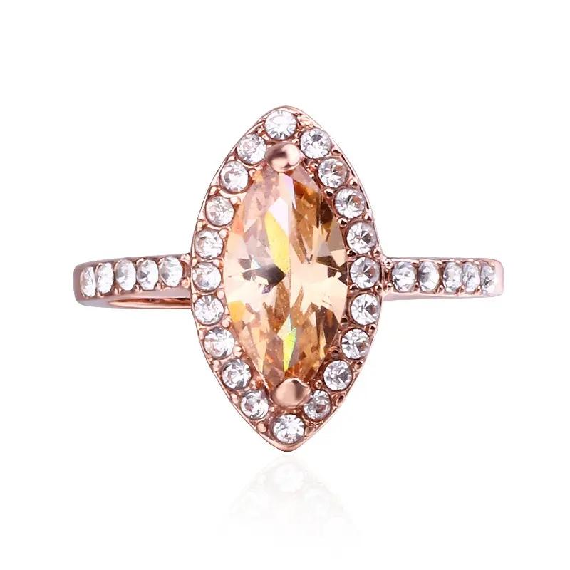 Luxury Rose Gold Color Women Wedding Rings Marquise Cubic Zirconia Temperament Elegant Champagne CZ Rings Trendy Jewelry