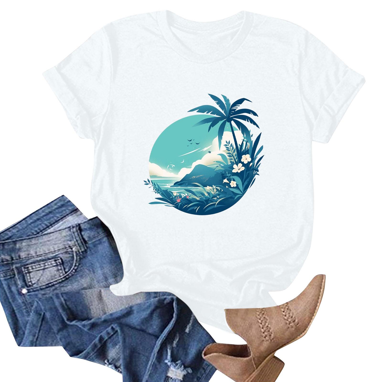 

Женская футболка с коротким рукавом и гавайским цветочным принтом XL белый