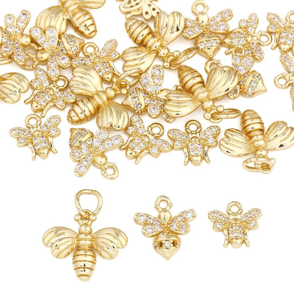 Copper Zircon Cute Bee Charms Pendants for Necklace Earring Bracelet Making