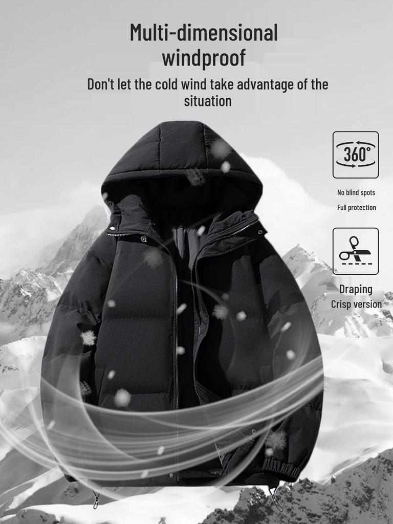 Men's Winter Solid Color Hooded Cotton Jacket - Loose, Casual, Warm Outerwear for Teens