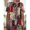 Women's Bohemian Ethnic T-Shirt Full-Body Print Short Sleeve Blouse Suitable for Summer, Round Neck Casual Top