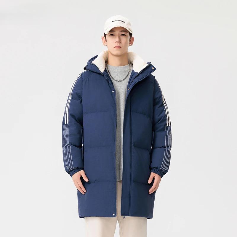 Striped Mid-length Cotton Coat for Women Winter Thickened Cotton Coat Couple Wear Hooded New Warm Cotton Jacket