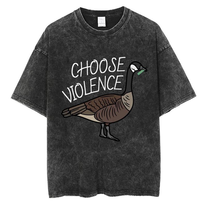Funny I Choose Violence Washed T Shirt Funny Cat Meme Popular Short Sleeve Men Women Oversized Casual Cotton T Shirts Streetwear