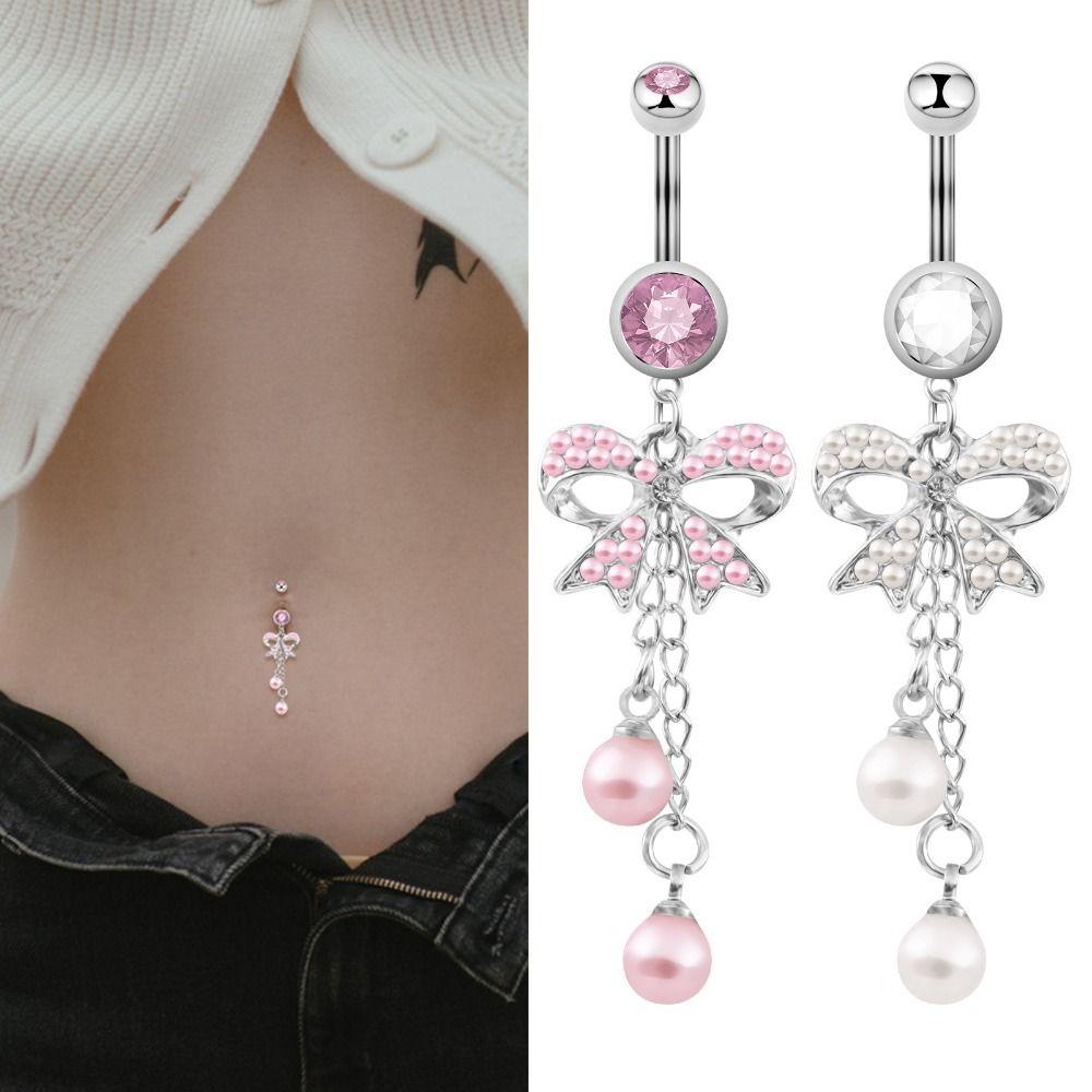 Fashion Jewelry Bowknot Navel Button Ring Rhinestone Body Jewelry  Body Piercing