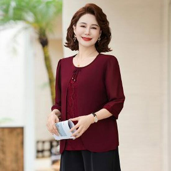 

Mom s Chic Long-Sleeve Spring/Autumn T-Shirt 2026 - Trendy Base Layer for Middle-Aged and Elderly Women 6XL вина червоного кольору