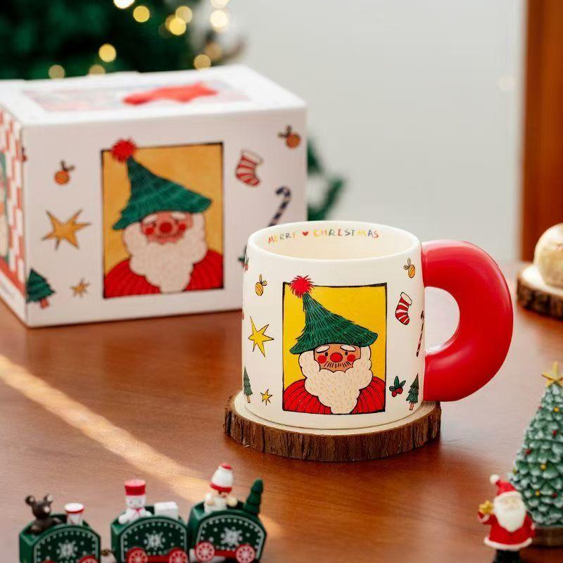 Creative Cartoon Cute Gingerbread Man Coffee Cup Christmas Mug Ceramic Water Cup Christmas Gift Holiday Gift Drinkware