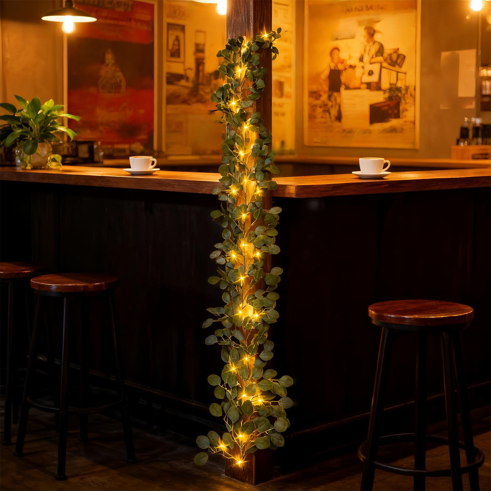 Гирлянда-венок из оливковых веток со 96 светодиодными огоньками Искусственное оливковое растение Венок-гирлянда с таймером для праздничного украшения