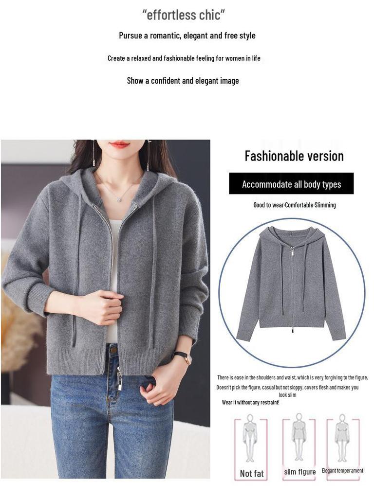 2025 Spring/Autumn Red Hooded Short Jacket for Middle-Aged Women - Petite Knitted Cardigan