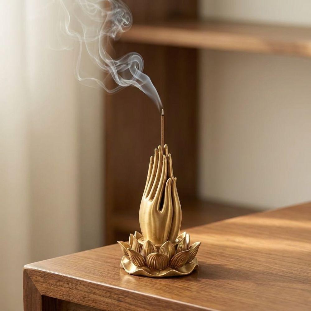 Praying Hand Lotus Hand Incense Holder Lotus-Base Tabletop Incense Base Study Room