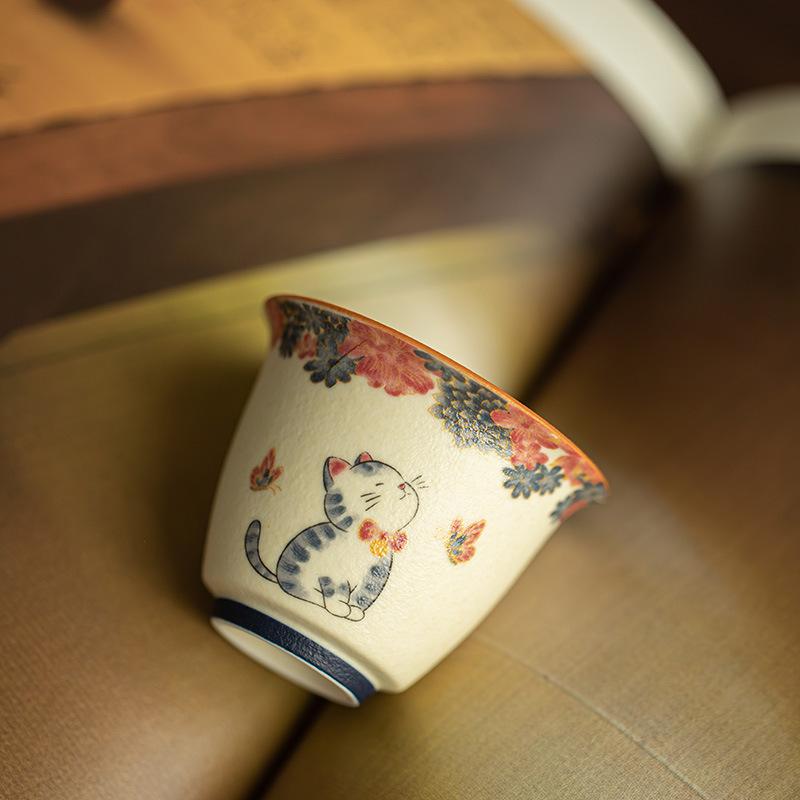 Rock Mine Handmade Gold Cat Teacup Master's Cup Exquisite Tea Tasting Cup Ceramic Tea Set Kung Fu Tea Set