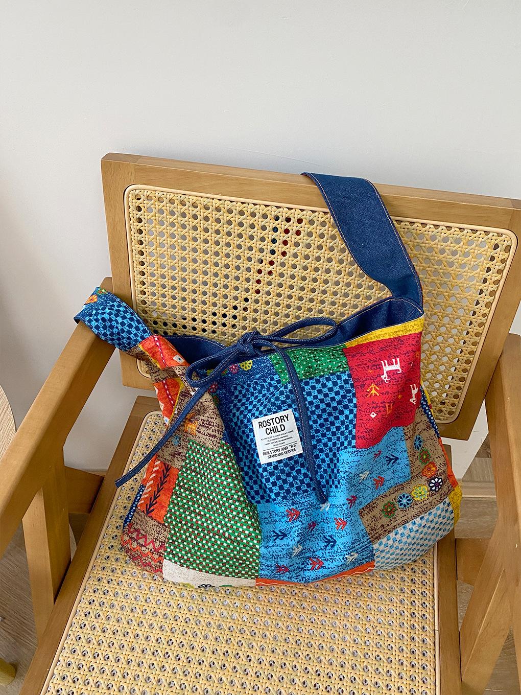 

Сумка из денима спереди и сзади, сумка в этническом стиле, сумка-мессенджер через плечо в богемном стиле, двухсторонняя.