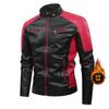 Fleece leather jacket for men, cold-proof and warm in autumn and winter, fleece leather jacket, heavy stand-up collar PU leather locomotive clothing