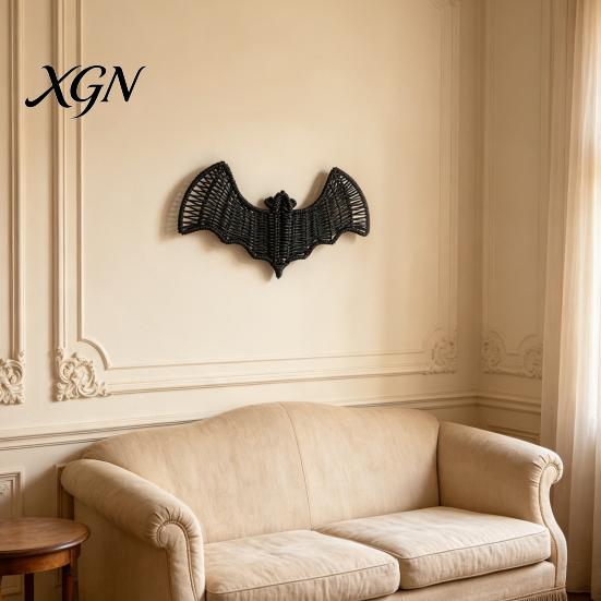 Spookhuis Feest Decor Geweven Rotan Vleermuis Muurhanger Decoratie, Halloween Handgemaakte Zwarte Vlechtwerk Vleermuis, Seizoensgebonden Decoraties 3D Eng Rustiek