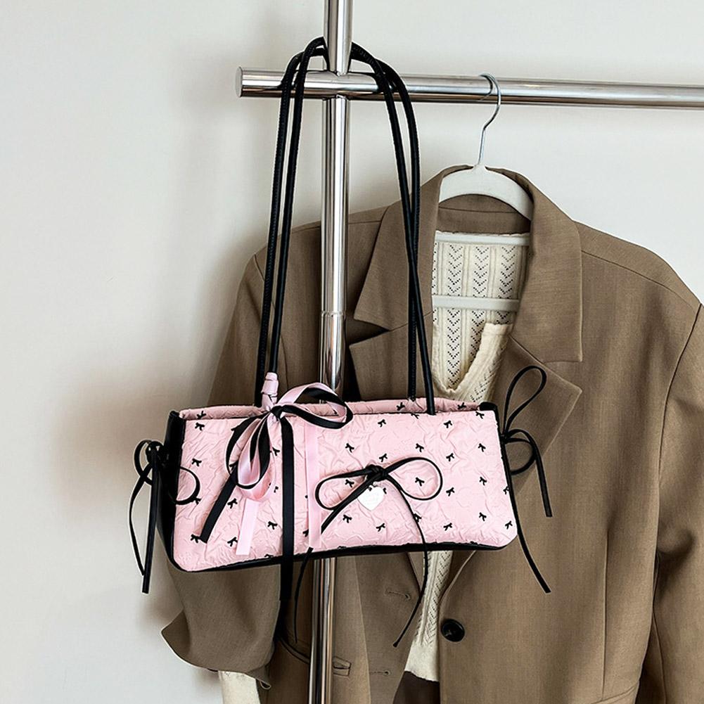 French Bow Ribbon Underarm Shoulder Bag Fashion Sweet Commuting Stick Underarm Bag Zipper Cute Small Design Shoulder Bag