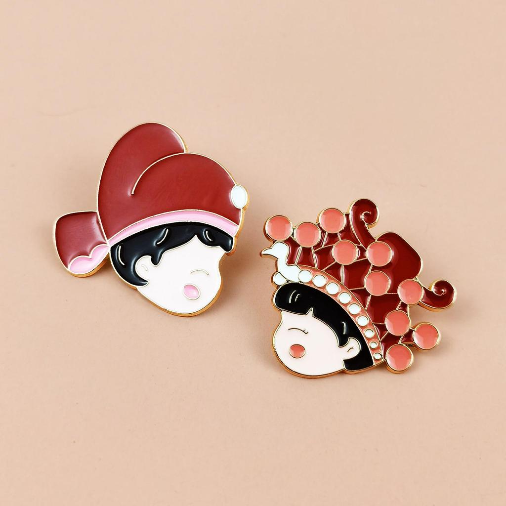Festive Red Avatar Cartoon Brooch: Wedding Dress Accessories & Creative Alloy Badge